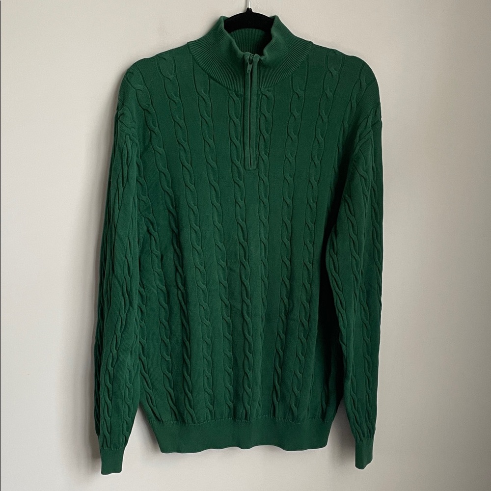 Duck Head Green 1/4 Zip Cable Knit Cotton Sweater Size Large
